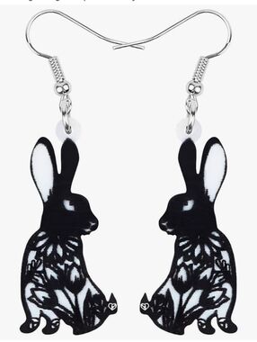 Hand Crafted Black & White Bunny Silhouette Earrings